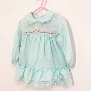 VINTAGE Alexis Dress Lace/Ribbon Soft Blue/Green Embroidered Trim Size 24 Months